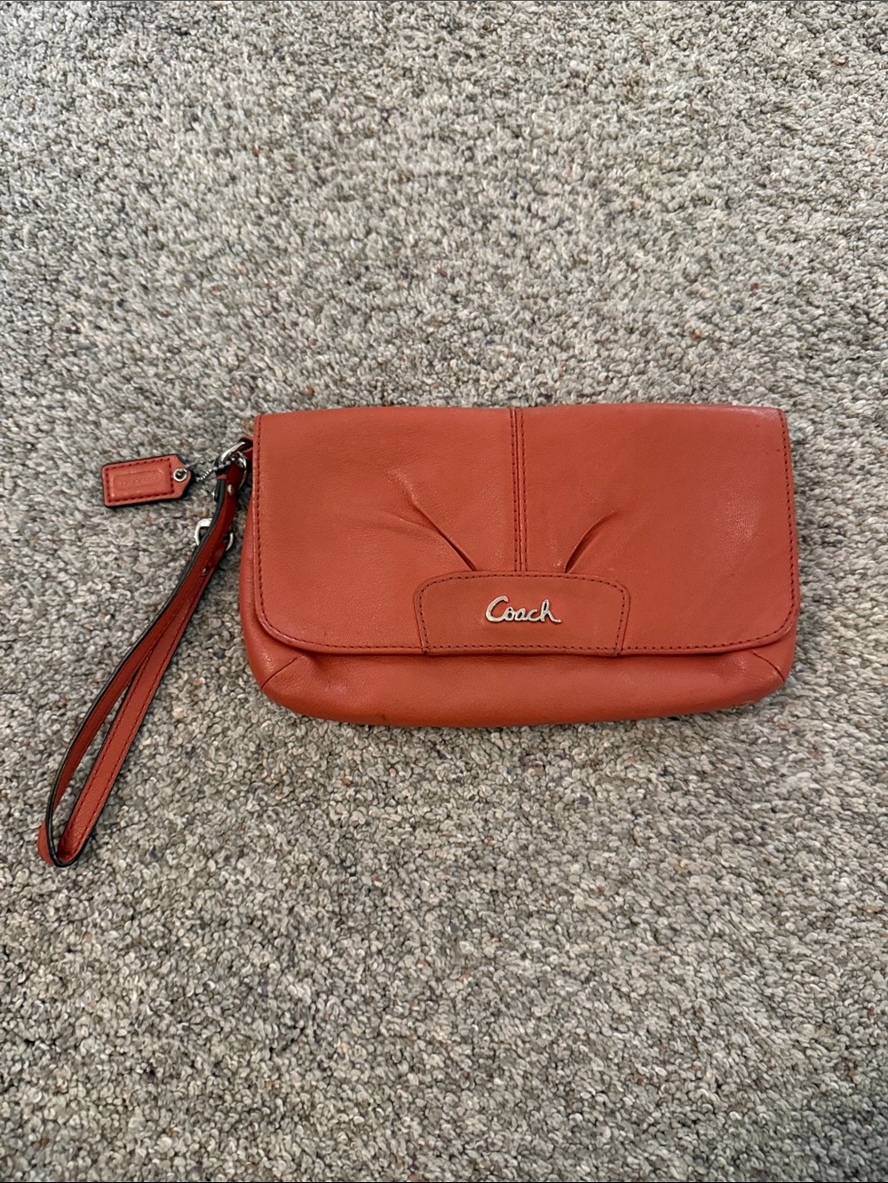 Coach Ashley leather clutch wristlet tangerine